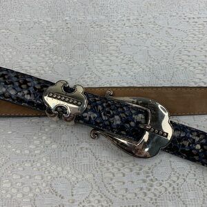 Brighton Leather Snakeskin Belt Silver Buckle Size 34 Vintage Made USA Blue Gray
